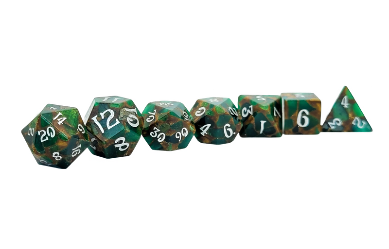 Gold Foil Green Mosaic Trustone RPG Dice 7 Set