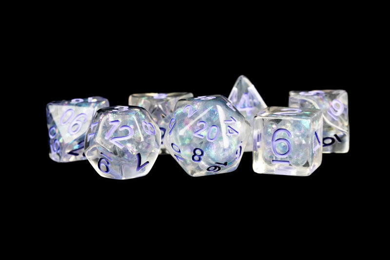 Pearl Resin: 16mm Polyhedral - Pearl with Purple Numbers (7)