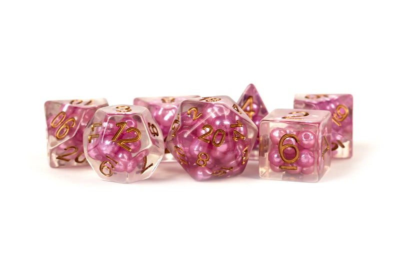 Pearl Resin: 16mm Polyhedral - Pink with Copper Numbers (7)