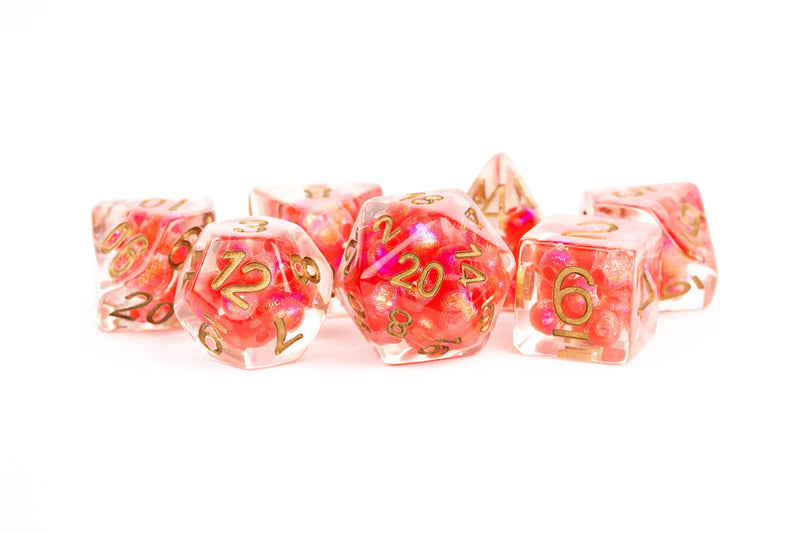 Pearl Resin: 16mm Polyhedral - Red with Copper Numbers (7)