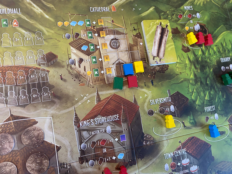 Close up of ongoing game of Architects of the West Kingdom.