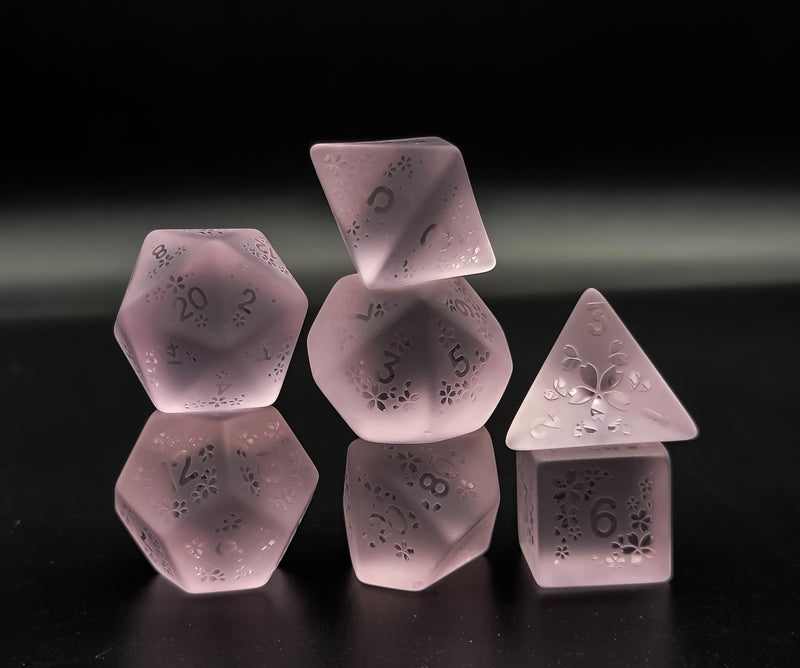 Sakura Pink Raised Crown Crystal set of 7 dice