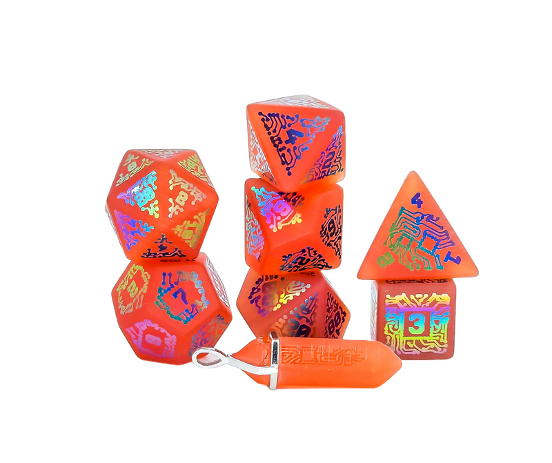 Ionized Chip Orange Cat's Eye set of 7 dice