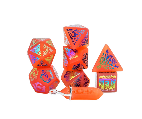 Ionized Chip Orange Cat's Eye set of 7 dice