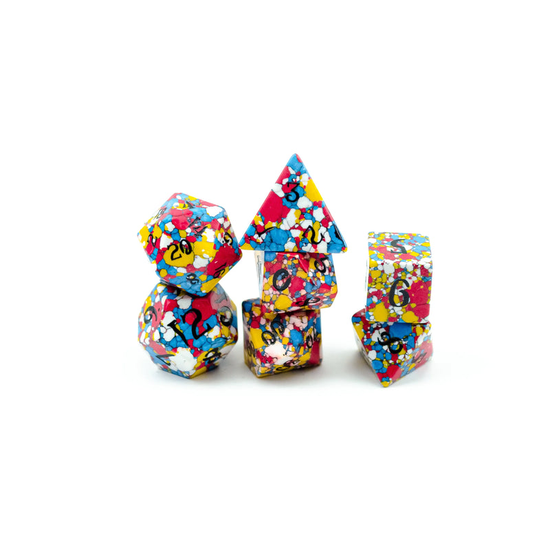 Cluster Red, White, Blue, and Yellow TruStone set of 7 dice