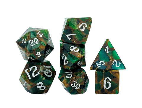 Gold Foil Green Mosaic Trustone RPG Dice 7 Set
