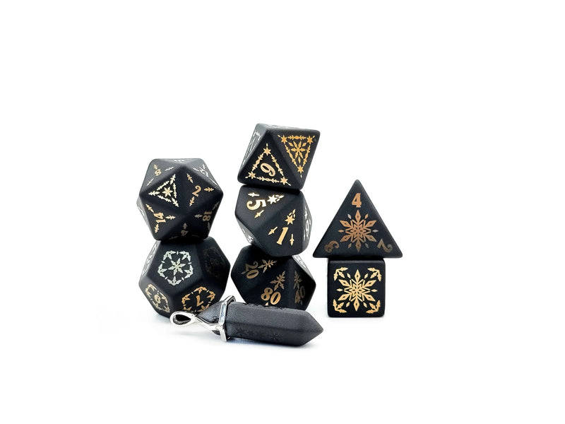 gold obsidian stone rpg dice