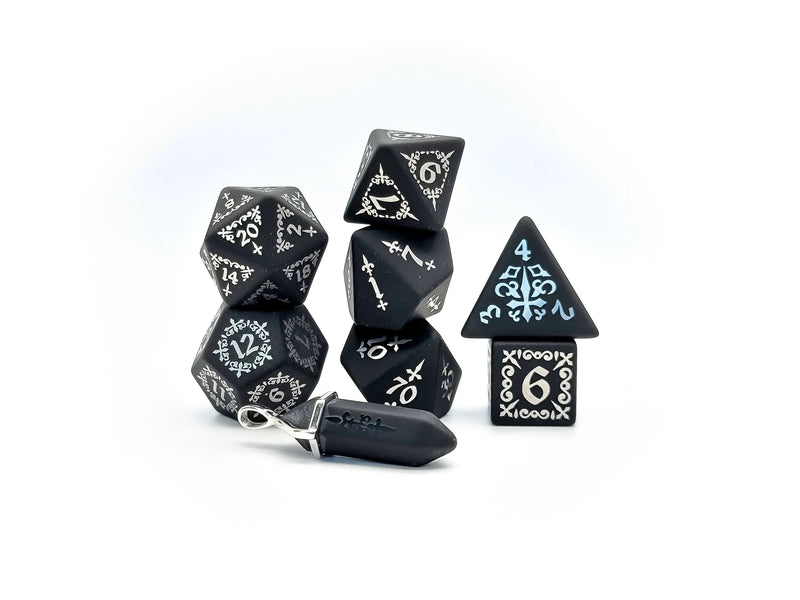silver obsidian medieval occult rgp dice