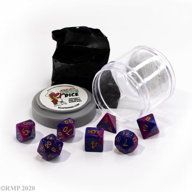 Pizza Dungeon Dice: Dual Purple & Blue w/ Gold