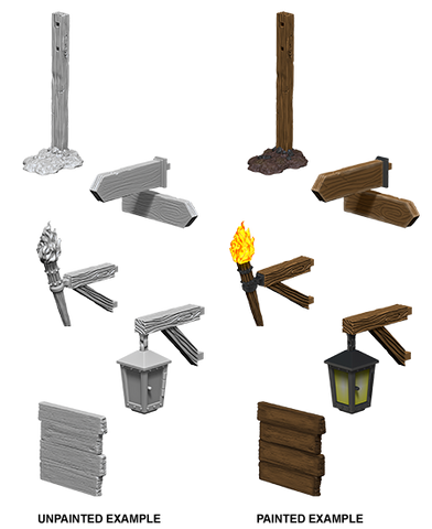 WizKids Deep Cut Unpainted Miniatures: W10 Signs & Lights