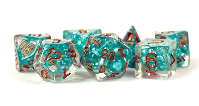 Pearl Resin: 16mm Polyhedral - Teal/Copper Numbers (7)