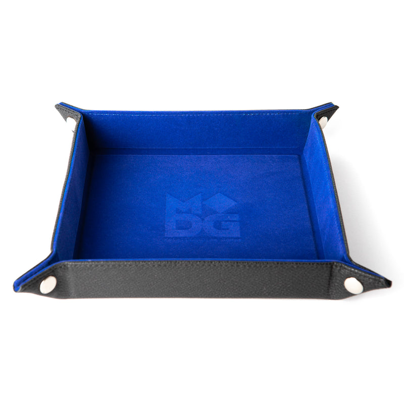 Velvet Folding Dice Tray with Leather Backing: Blue