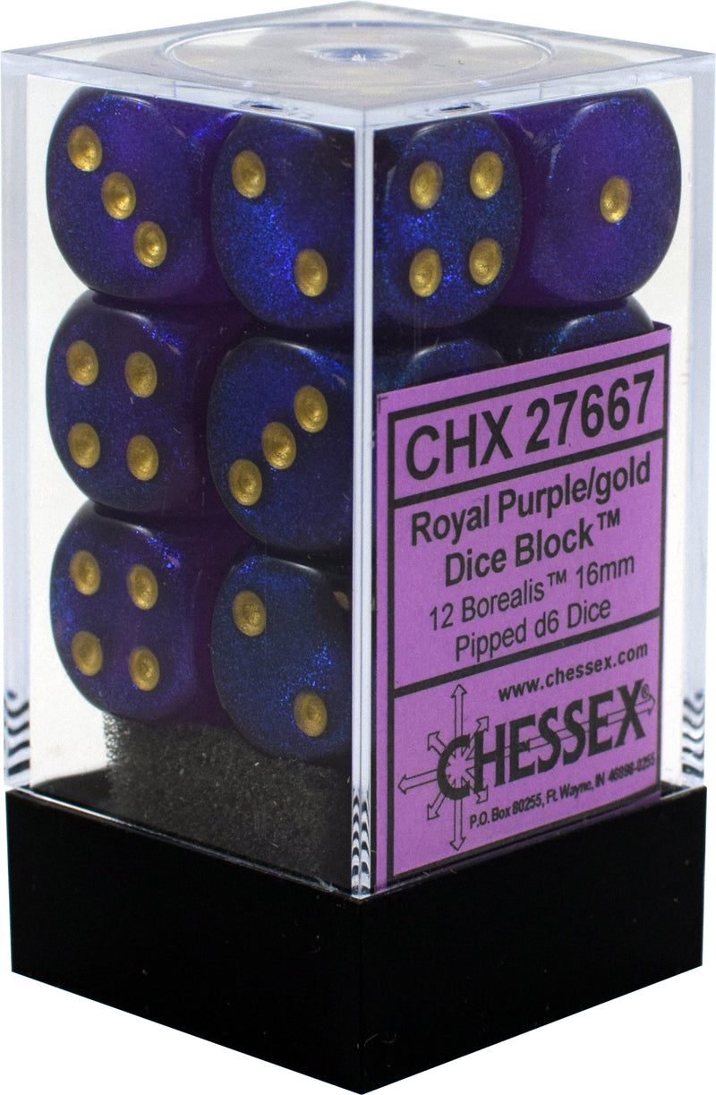 Borealis: 16mm D6 Royal Purple/Gold (12)