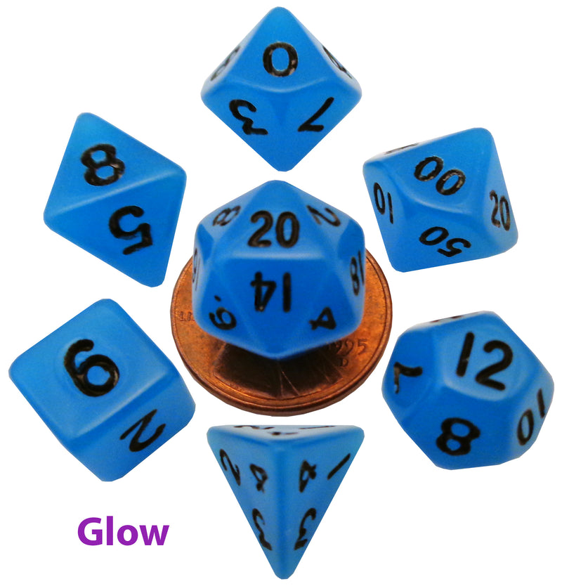 Glow in the Dark: Mini Polyhedral Dark Blue with Black Numbers (7)