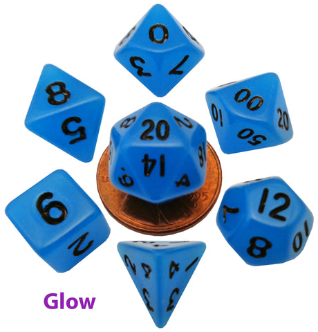 Glow in the Dark: Mini Polyhedral Dark Blue with Black Numbers (7)