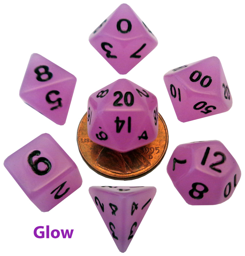 Glow in the Dark: Mini Polyhedral Purple with Black Numbers (7)