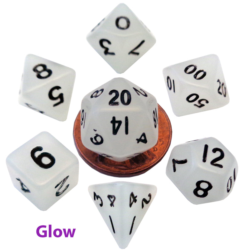 Glow in the Dark: Mini Polyhedral Clear with Black Numbers (7)