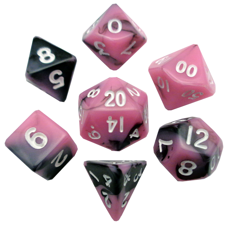 Mini Polyhedral Pink/Black with White Numbers (7)
