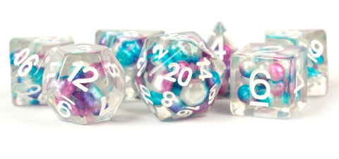 Pearl Resin: 16mm Polyhedral - Gradient Purple/Teal/White Numbers (7)